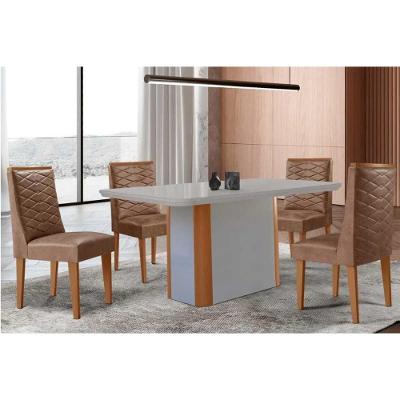 Sala de Jantar Pietá 4 Lugares Tampo MDF Off White e Naturale 120CM Móveis Rufato