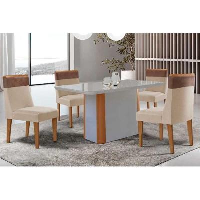 Sala de Jantar Pietá 4 Lugares Tampo MDF Off White e Naturale 120CM Móveis Rufato