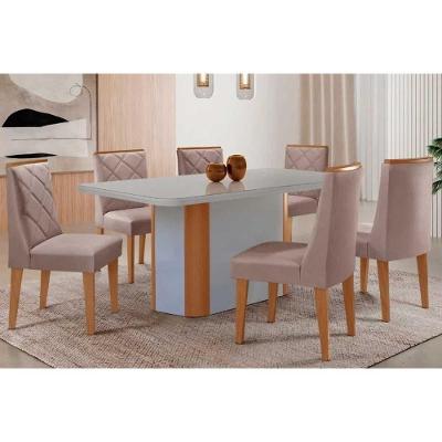 Sala de Jantar Pietá 6 Lugares Tampo MDF Design Curvo Off White 180CM Móveis Rufato