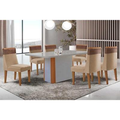 Sala de Jantar Pietá 6 Lugares Tampo MDF com Design Curvo Off White 180CM Móveis Rufato