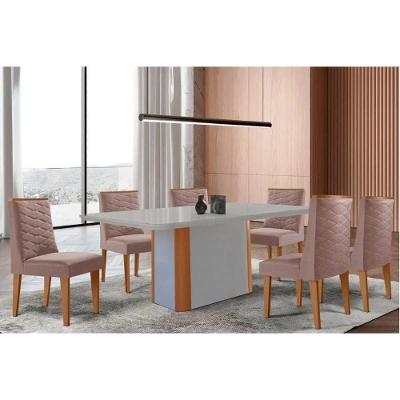 Sala de Jantar Pietá Curvo 6 Lugares Tampo MDF com Cadeiras Estofadas Off White 180CM Móveis Rufato