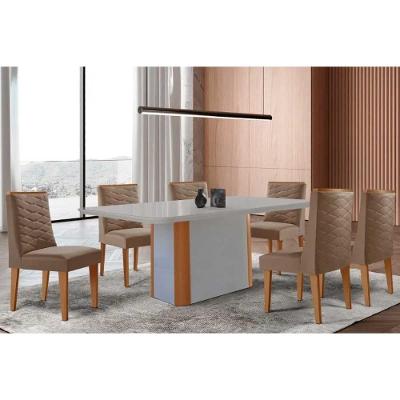 Sala de Jantar Pietá Curvo 6 Lugares Tampo MDF Cadeiras Estofadas Off White 180CM Móveis Rufato