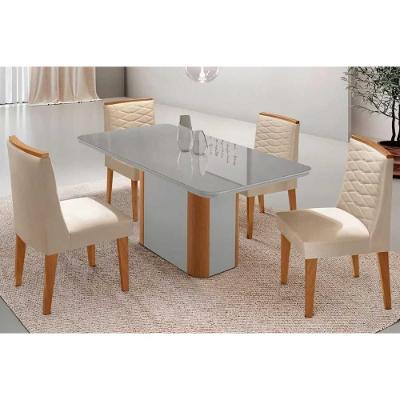 Sala de Jantar Pietá Curvo 4 Lugares Tampo MDF com Bordas Arredondadas Naturale-Off White 120CM