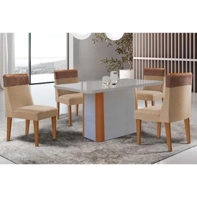Sala de Jantar Pietá Curvo 4 Lugares Tampo MDF Off White e Naturale 120CM Móveis Rufato