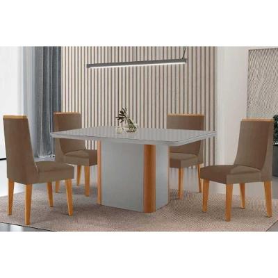 Sala de Jantar Pietá Curvo 4 Lugares Tampo MDF com Bordas Arredondadas Off White 120CM Móveis Rufato