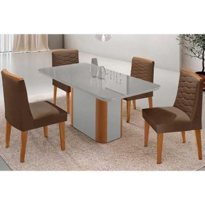 Sala de Jantar Pietá Curvo 4 Lugares Tampo MDF Off White-Naturale 120CM Móveis Rufato