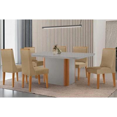 Sala de Jantar Pietá Curvo 6 Lugares Tampo MDF com Design Arredondado Off White e Naturale 180CM
