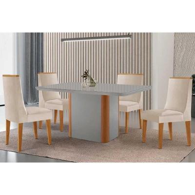 Sala de Jantar Pietá Curvo 4 Lugares Tampo MDF com Bordas Arredondadas Off White-Naturale 120CM