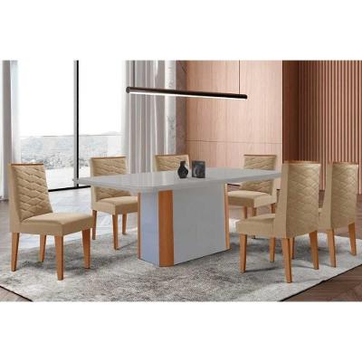 Sala de Jantar Pietá Curvo 6 Lugares Tampo MDF Design Arredondado Off White 180CM Móveis Rufato