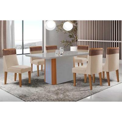 Sala de Jantar Pietá Curvo 6 Lugares Tampo MDF com Design Arredondado Off White 180CM Móveis Rufato