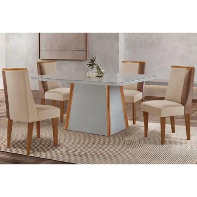 Sala de Jantar Tília 4 Lugares Tampo MDF com Bordas Arredondadas Off White e Capuccino 120CM Rufato