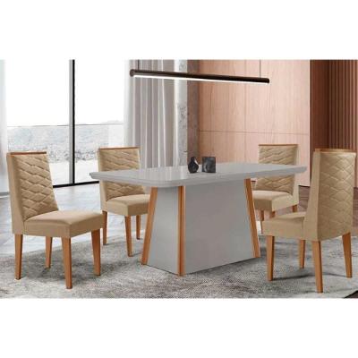 Sala de Jantar Tília Curvo 4 Lugares Tampo MDF Amadeirado 120CM Móveis Rufato