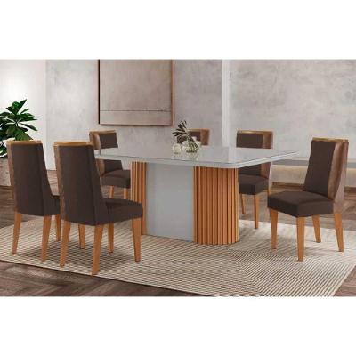 Sala de Jantar Tilia 6 Lugares Tampo em MDF com Cadeiras Estofadas Off White 180CM Móveis Rufato