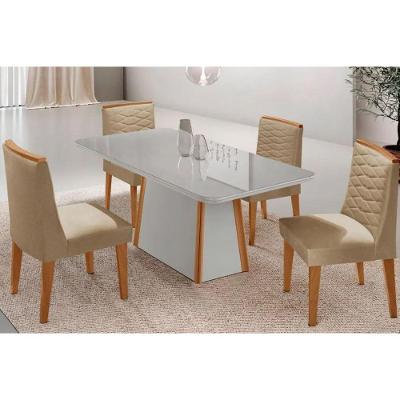 Sala de Jantar Tilia Curvo 4 Lugares Tampo em MDF Off White 120CM Móveis Rufato