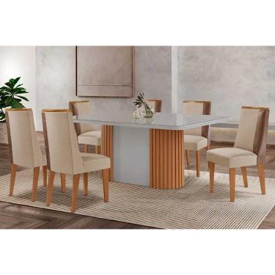 Sala de Jantar Tilia 6 Lugares Tampo MDF Pilar Curvo Off White 180CM Móveis Rufato