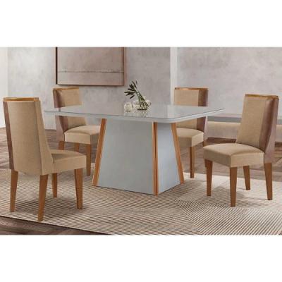 Sala de Jantar Tilia Curvo 4 Lugares Tampo MDF Bordas Arredondadas Bege 120CM Móveis Rufato