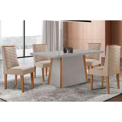 Sala de Jantar Tilia Curvo 4 Lugares Tampo MDF Bordas Arredondadas Naturale Off White 120CM Móveis