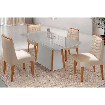 Sala de Jantar Tilia Curvo 4 Lugares Tampo MDF Bordas Arredondadas Off White 120CM Móveis Rufato