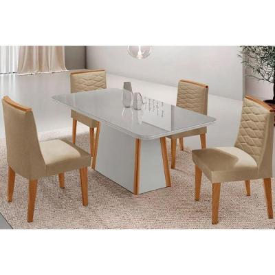 Sala de Jantar Tilia Curvo 4 Lugares Tampo MDF Bordas Arredondadas Bege 120CM Móveis Rufato