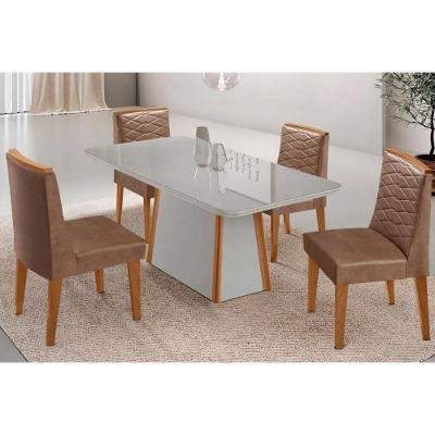 Sala de Jantar Tilia Curvo 4 Lugares Tampo MDF Bordas Arredondadas Capuccino 120CM Móveis Rufato