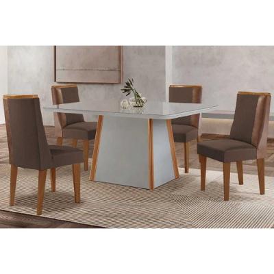 Sala de Jantar Tilia Curvo 4 Lugares Tampo MDF Bordas Arredondadas Naturale-Off White 120CM Móveis