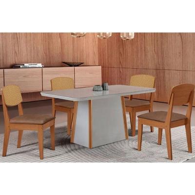 Sala de Jantar Tilia Curvo 4 Lugares Tampo MDF Bordas Arredondadas Off White 120CM Móveis Rufato