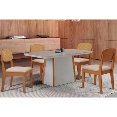 Sala de Jantar Tilia Curvo 4 Lugares Tampo MDF Bordas Arredondadas Suede Creme 120CM Móveis Rufato
