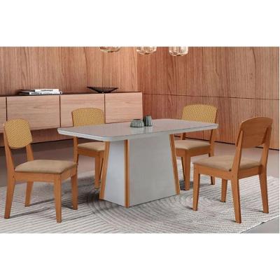Sala de Jantar Tília Curvo 4 Lugares Tampo MDF Bordas Arredondadas Off White 120CM Móveis Rufato