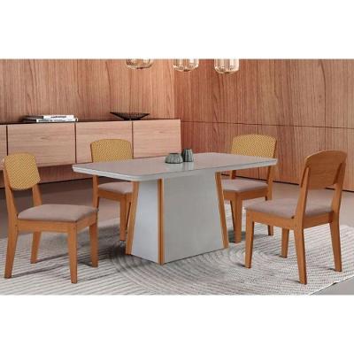 Sala de Jantar Tilia Curvo 4 Lugares Tampo MDF Bordas Arredondadas Off White 120CM Móveis Rufato