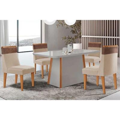 Sala de Jantar Tilia Curvo 4 Lugares Tampo MDF Bordas Arredondadas Off White 120CM Móveis Rufato
