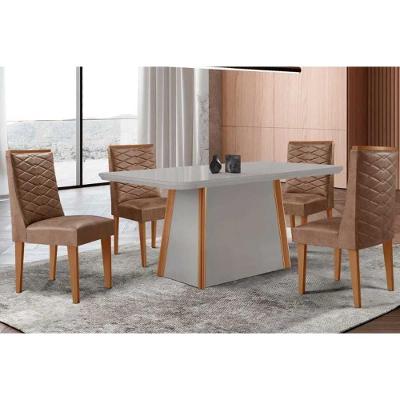 Sala de Jantar Tilia Curvo 4 Lugares Tampo MDF Bordas Arredondadas Off White 120CM Móveis Rufato