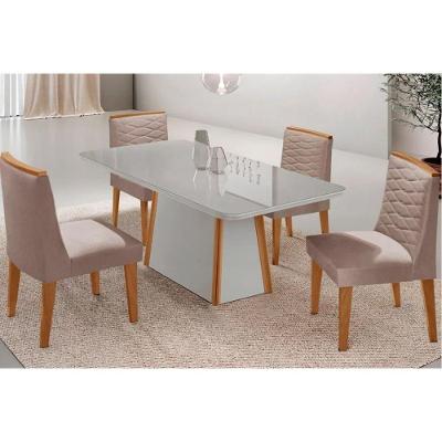 Sala de Jantar Tilia Curvo 4 Lugares Tampo MDF Off White e Naturale 120CM Móveis Rufato