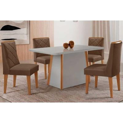 Sala de Jantar Tília Curvo 4 Lugares Tampo MDF com Bordas Arredondadas Naturale-Off White 120CM