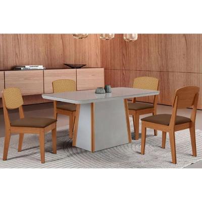 Sala de Jantar Tilia Curvo 4 Lugares Tampo MDF Off White 120CM Móveis Rufato