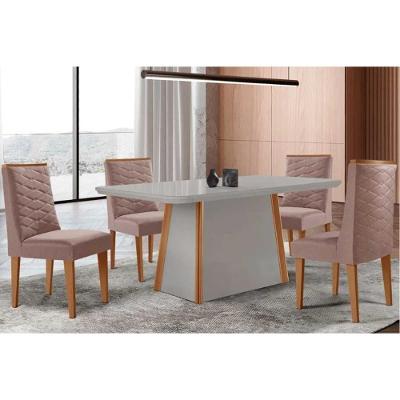 Sala de Jantar Tilia Curvo 4 Lugares Tampo MDF Off White 120CM Móveis Rufato