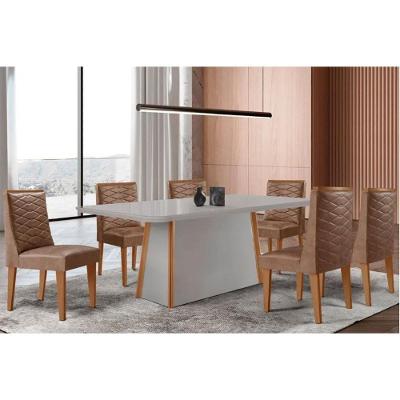 Sala de Jantar Tilia Curvo 6 Lugares Tampo em Vidro Design Arredondado Off White 180CM Móveis Rufato