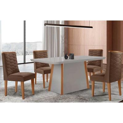 Sala de Jantar Tilia Curvo 4 Lugares Tampo MDF com Bordas Arredondadas Naturale-Off White 120CM