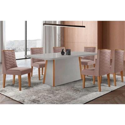 Sala de Jantar Tilia Curvo 6 Lugares Tampo MDF Cadeiras Estofadas Off White 180CM Móveis Rufato