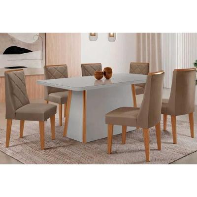 Sala de Jantar Tilia Curvo 6 Lugares Tampo MDF Cadeiras Estofadas Capuccino 180CM Móveis Rufato
