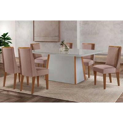 Sala de Jantar Tilia Curvo 6 Lugares Tampo MDF Cadeiras Estofadas Suede Nude 180CM Móveis Rufato
