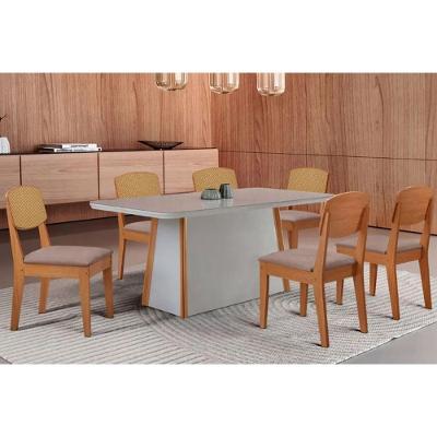 Sala de Jantar Tilia Curvo 6 Lugares Tampo MDF Cadeiras Estofadas Off White 180CM Móveis Rufato