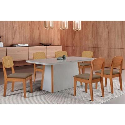 Sala de Jantar Tilia Curvo 6 Lugares Tampo MDF Cadeiras Estofadas Suede Capuccino 180CM Móveis