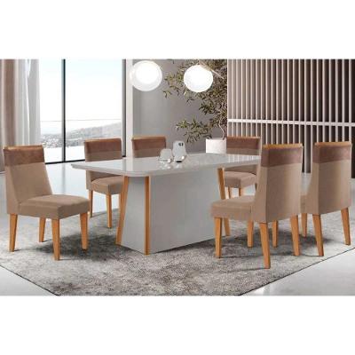 Sala de Jantar Tilia Curvo 6 Lugares Tampo MDF com Cadeiras Estofadas Off White e Capuccino 180CM