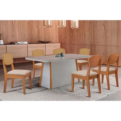 Sala de Jantar Tilia Curvo 6 Lugares Tampo MDF Cadeiras Suede Creme 180CM Móveis Rufato