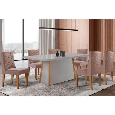 Sala de Jantar Tilia Curvo 6 Lugares Tampo MDF com Design Arredondado Off White 180CM Móveis Rufato