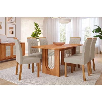 Sala de Jantar Valentina 6 Lugares Tampo em MDF Cinamomo 180X90CM Cimol Móveis