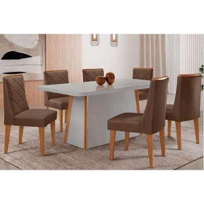 Sala de Jantar Tilia Curvo 6 Lugares Tampo MDF Suede Marrom 180CM Móveis Rufato