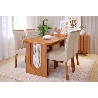 Sala de Jantar Valentina 4 Lugares Tampo MDF Cadeiras Suede Nude Bege 130X80CM Cimol Móveis