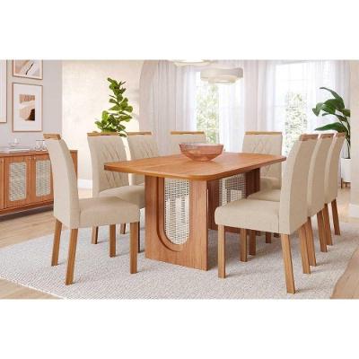 Sala de Jantar Valentina 8 Lugares Tampo em MDF com Cadeiras Suede Bege 210X100CM Cimol Móveis