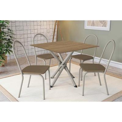 Sala de Jantar Volga 4 Lugares Tampo MDF Cadeiras Estofadas Corino Capuccino 90CM Kappesberg
